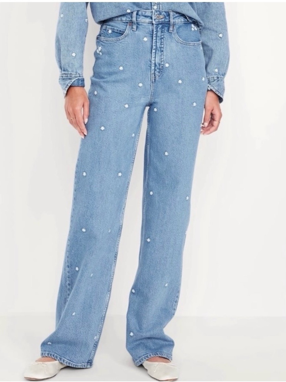 Old Navy Light Blue Embroidered Wide-Leg Jeans - Women